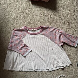 Hem & Thread Textured Knit Top in Mauve and White
